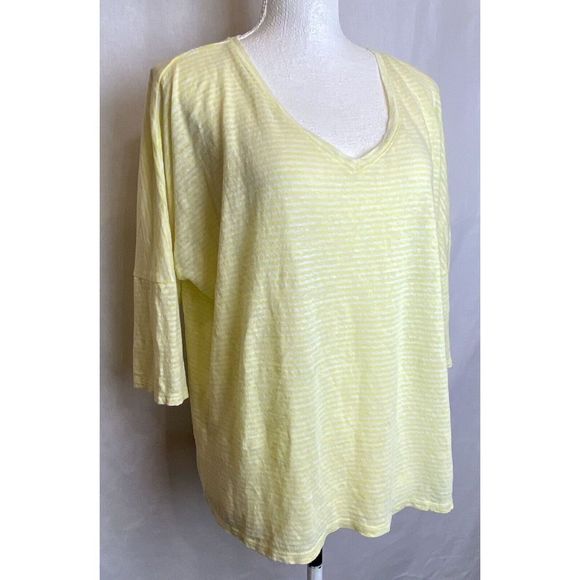 Chicos Womens Yellow Striped Linen Drop Shoulder Tunic Top Size 2 Large - Picture 1 of 10